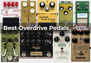 best overdrive pedals headline laid over images of each of the pedals included in this buyer's guide.